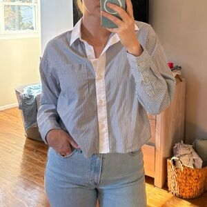 Abercrombie cropped Blue Striped Button-Up Shirt